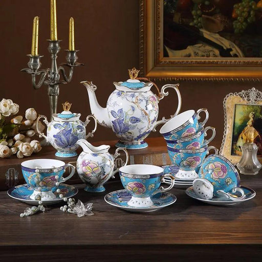 European Charm Bone China Tea and Coffee Set - 5 Piece English Afternoon Tea Serving Kit