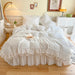 Chic White and Pink Ruffled 100% Cotton Girls' Duvet Cover Set with Pillowcases - Soft and Stylish Bedding