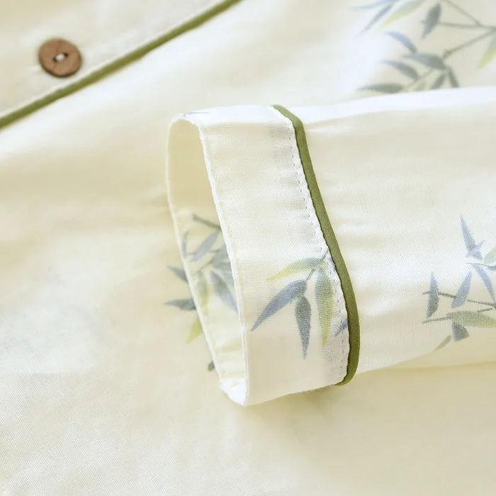 100% Cotton Women's Pajama Set for Spring/Summer - Lightweight Double Gauze Long-Sleeve Sleepwear