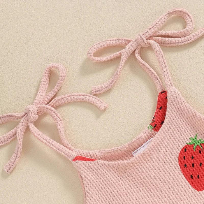 Charming Strawberry Print Summer Romper and Headband Set for Baby Girls (3-24 Months)