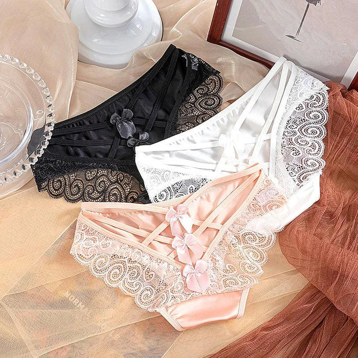 Luxe Satin Lace Hollow Out Sexy Panties for Women - Low Waist Intimates in Solid Colors