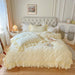 100% Cotton Ruffle Korean Princess Solid White Bedding Sets