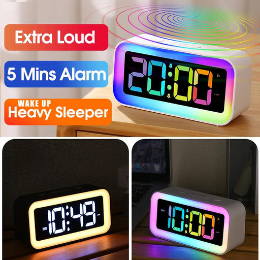 Vibrant RGB Sound-Activated Alarm Clock with Dual Alarm and Multi-Color Night Light for Stylish Home Decor