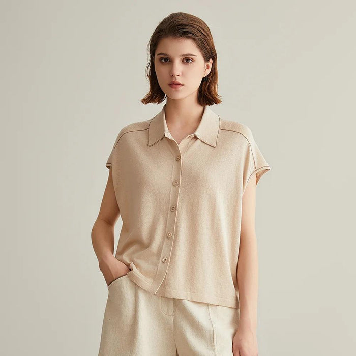 Summer Elegance: Women's Luxe Linen and Silk Polo Tops, Sweaters, and Cardigans