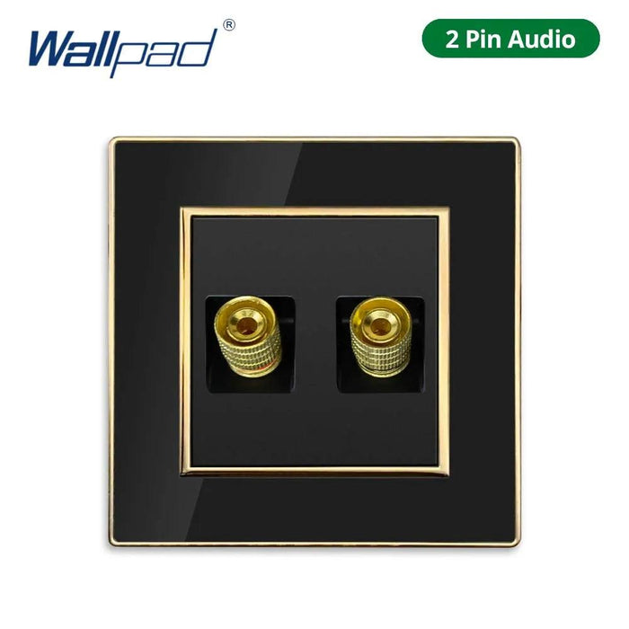 Luxurious Black Acrylic Switch Panel with Gold Accents & Universal Sockets - 220V, Multi-Gang, Modern Design - Illuminated Control Panel with USB Charging Feature