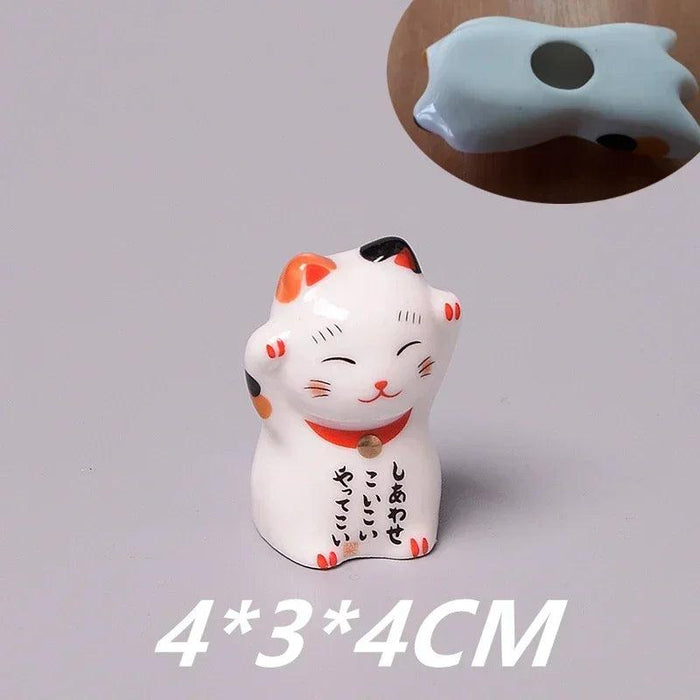 Charming Maneki Neko Ceramic Chopsticks Rest - Infuse Your Dining Experience with Japanese Good Fortune