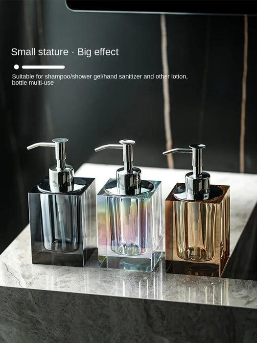 Sophisticated Square Hotel Glass Soap Dispenser with Polished Silver Pump for Contemporary Bathrooms