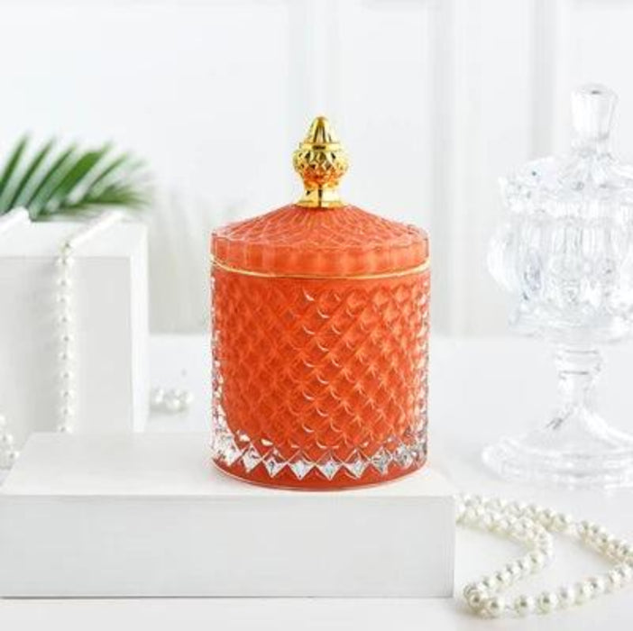 Amber Radiance Crystal Glass Storage Jar with Lid for Jewelry and Event Decor