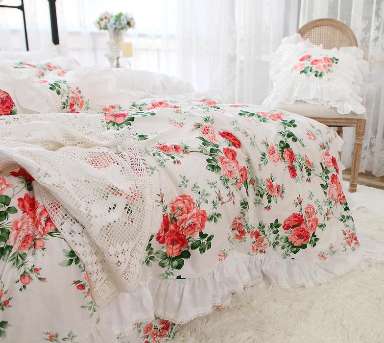 Korean Style Red Rose Printing Bedding Set