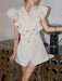 Notched Button Mini Dress with Ruffled Sleeves - Women's Summer Evening Wear