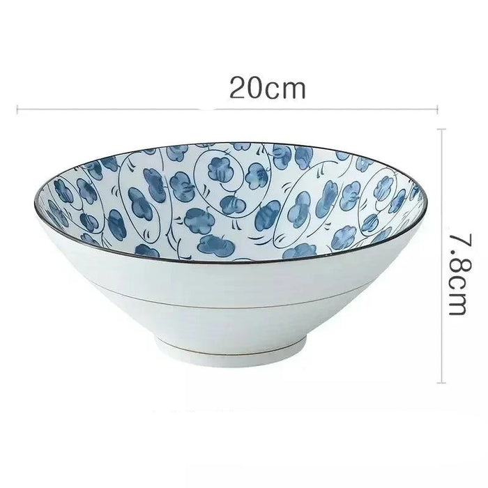 Elegant Horn-Shaped Japanese Ceramic Bowl for Ramen and Soups - 8 Inch