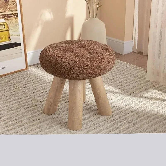 Scandinavian Round Wooden Pouf Stool with Easy-Care Cover