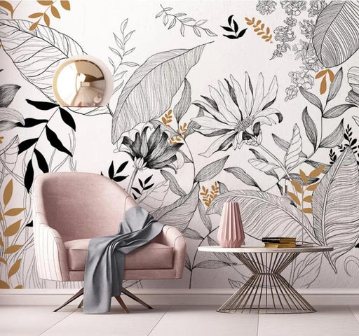 Serene Tropical Paradise Abstract Mural Wallpaper - Elegant Botanical Decor for Stylish Homes