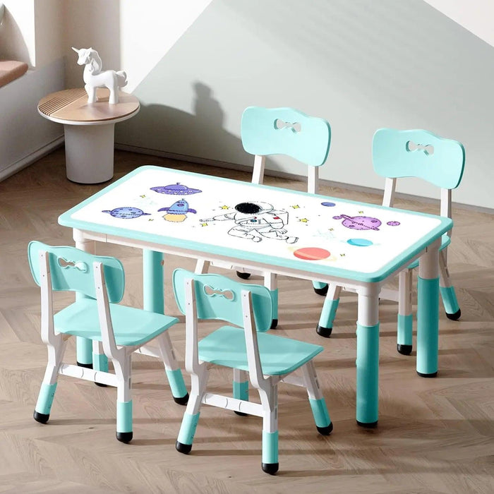 Grey Adjustable Kids' Art Table and Chair Set with 6 Chairs and Creative Doodle Feature