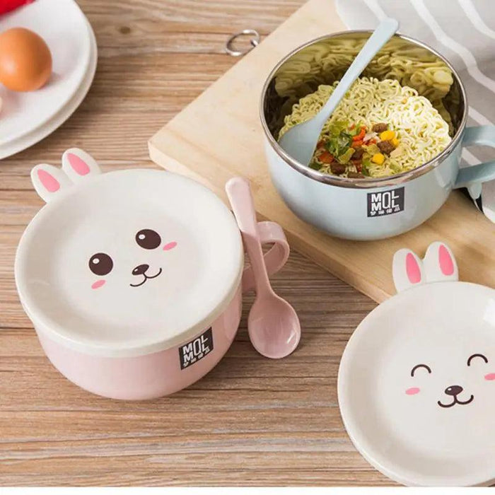 Adorable Double-Layer Noodle Bowl with Playful Rabbit Design - A Must-Have for Fun Dining Experiences!