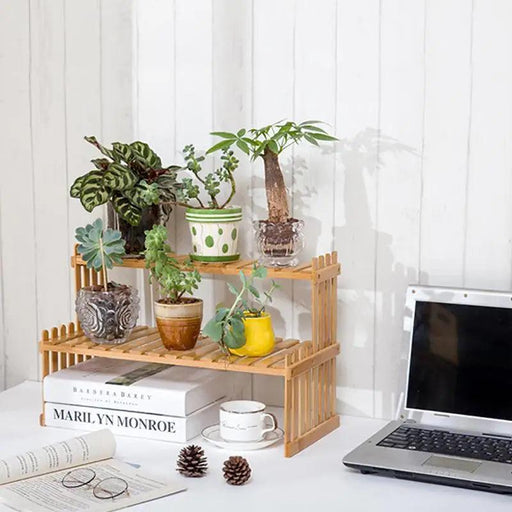 Rustic 2-Tier Bamboo Plant Stand – Stylish Indoor Organizer for Succulents and Greenery