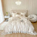 Luxurious Korean Style Lace Embroidered Lyocell Bedding Set - Pink and White