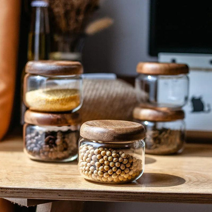 Elegant 10oz Airtight Glass Spice Jars with Acacia Wood Lid - 300ml Kitchen Storage Solution