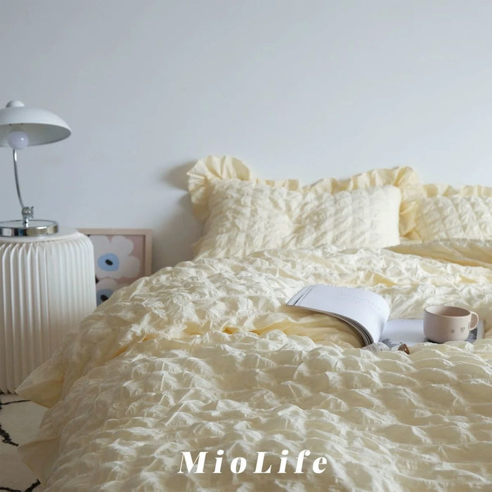 Kawaii Seersucker Ruffled Lace Bedding Collection