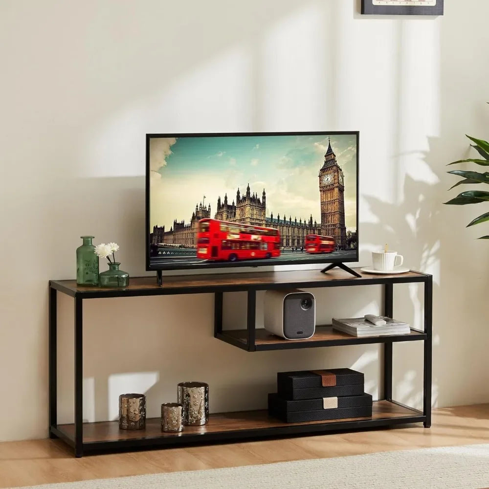 65" TV Stand with Modern Industrial Design and Storage Shelves - Easy Assembly and Durable Wood Materials