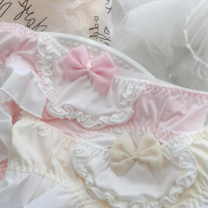 Curvy Women's 4XL Bow-Decorated Milk Silk Briefs - Stretchy Lolita Princess Style