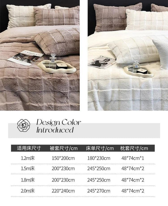 Luxurious Milk Velvet Duvet Cover Set with Elegant Square Lattice Design - Ultra-Soft 4-Piece Bedding Ensemble