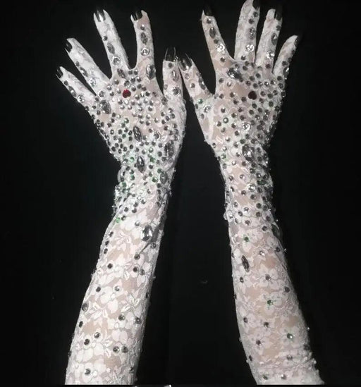 Sparkling Crystal-Studded White Performance Gloves