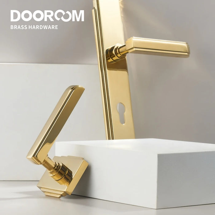 Luxurious PVD Gold and Chrome Double Lever Door Handle Set for Bedrooms and Bathrooms