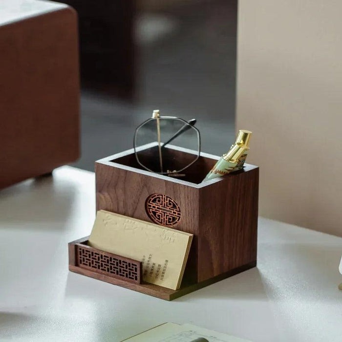 Sleek Black Walnut Desk Organizer - A Perfect Harmony of Elegance and Efficiency for Your Office