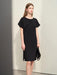 Amii Chic Asymmetrical Summer Chiffon Dress with Pleated Neckline and Breezy Short Sleeves