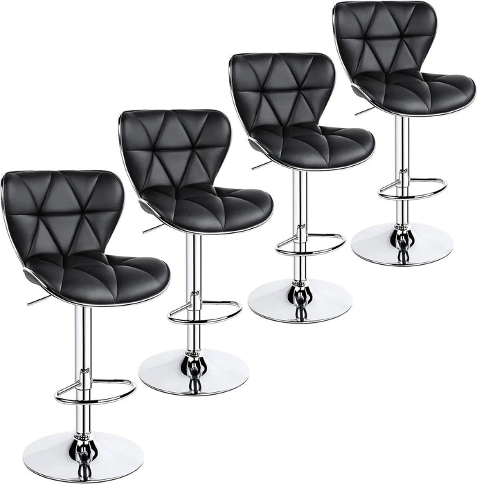 Set of 4 Retro Brown Adjustable Swivel Bar Stools with Shell Back