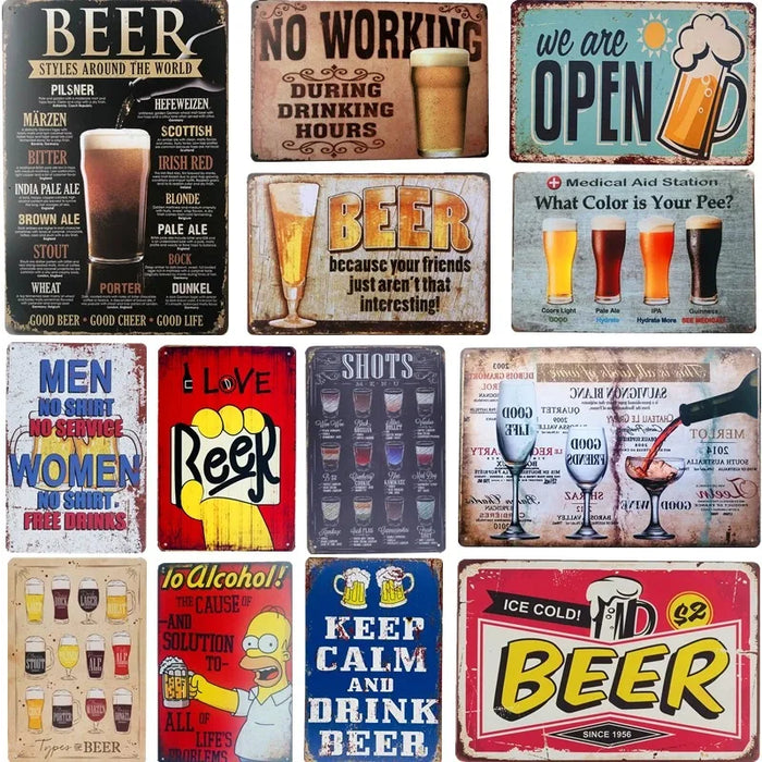 Vintage Beer Cheers Metal Tin Signs - Retro Wall Art for Bars, Man Caves, and More