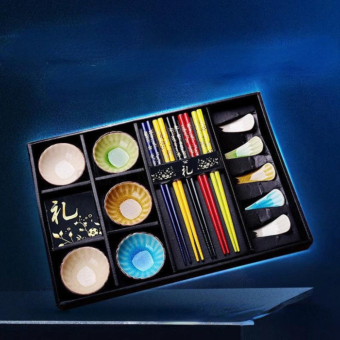 Elegant Chinese Wind Ceramic Sushi Set with Decorative Chopsticks in Luxe Gift Box