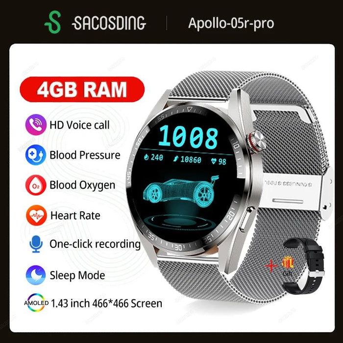 Advanced 4G RAM Smartwatch with Always-On Display - Bluetooth Calling, Health Monitoring, Music Storage - Compatible with Android & iOS