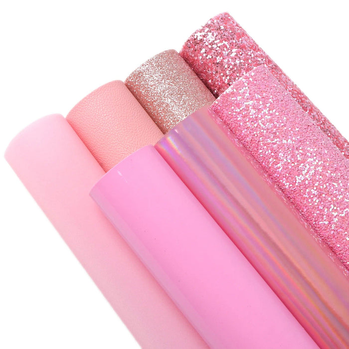 Sparkling Pink Faux Leather Crafting Set - 7 Glitter Sheets, 20x33cm Each