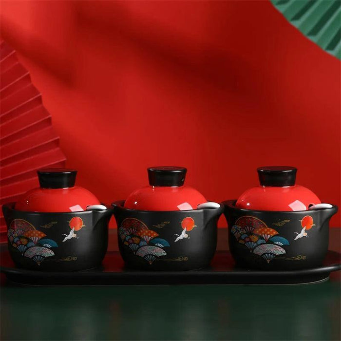 Elegant Ceramic Spice Storage Set - Stew Cup, Oil Dispenser, and Sauce Container