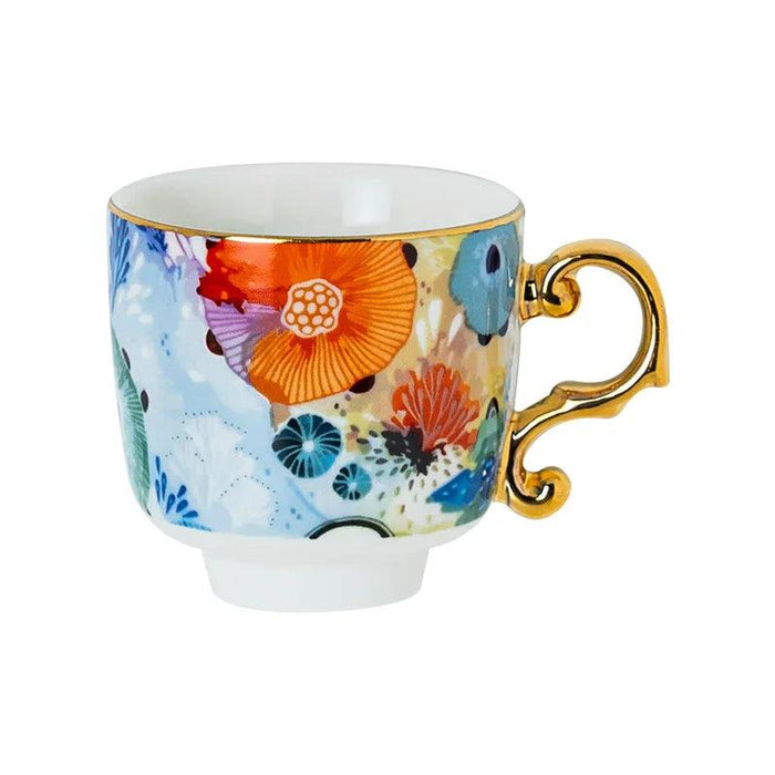 Elegant Underwater World Italian Espresso and Tea Set with Gold Handle