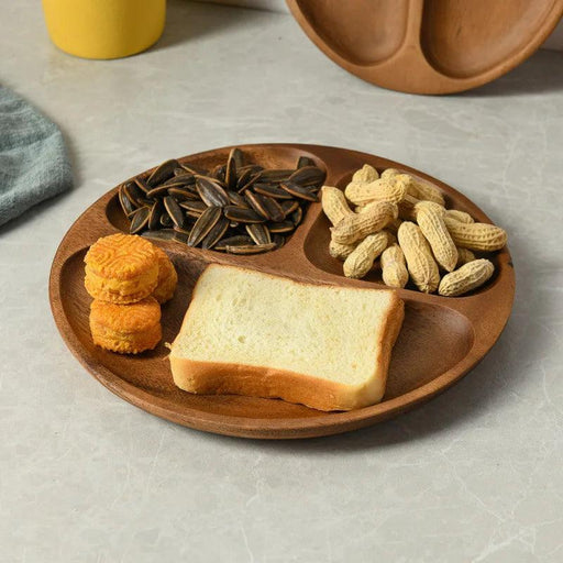 Elegant Acacia Wood Three-Section Serving Dish - Premium Walnut Snack and Fruit Plate