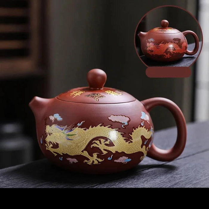 170ml Handcrafted Color-Changing Purple Clay Teapot with Dragon and Phoenix Design