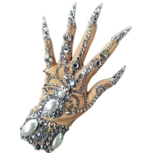 Sparkling Rhinestone Performance Gloves - Shine Bright on Stage!