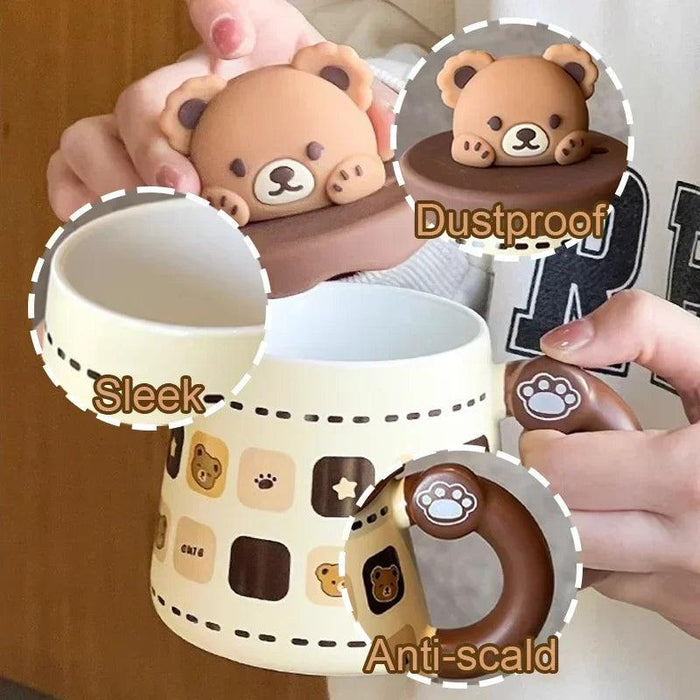 Lovely Bear Ceramic Mug Set with Spoon and Lid - 450ml - Elevate Your Beverage Enjoyment