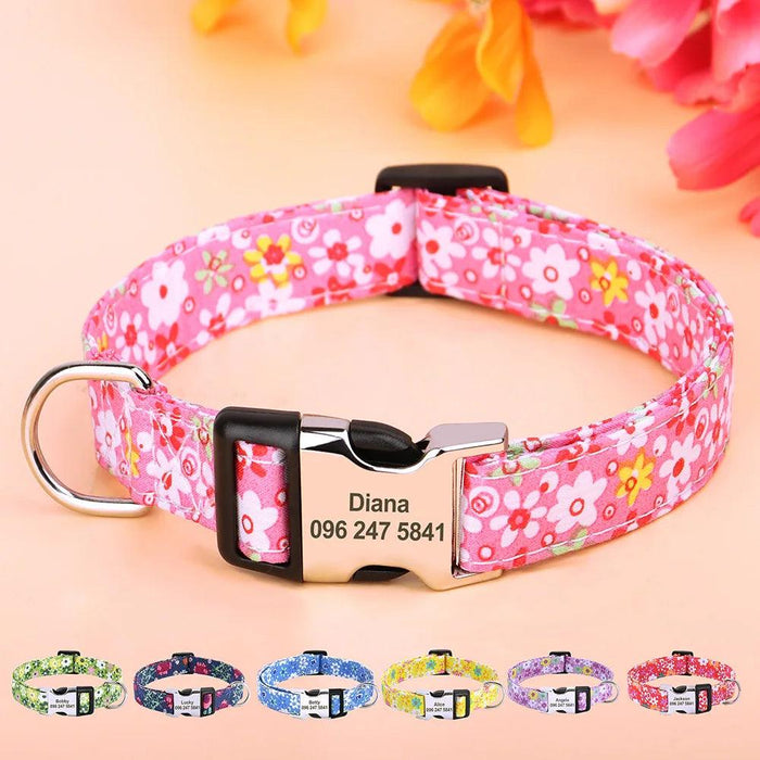 Personalized Floral Nylon Dog Collar - Stylish ID Collars for Dogs of All Sizes