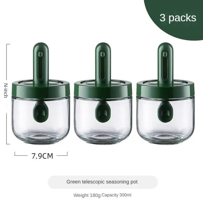 Gourmet Spice Jar Set with Integrated Spoon Lid and Airtight Storage Box