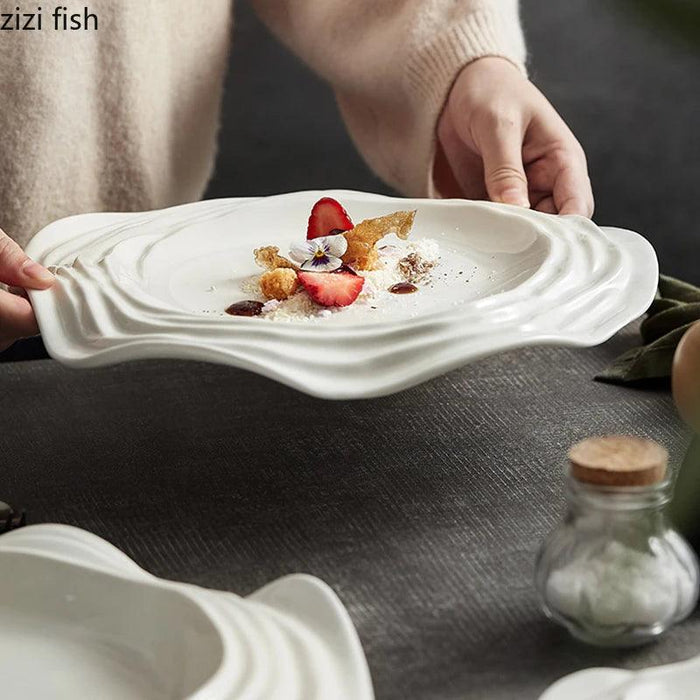 Unique Artisan Ceramic Plate - Irregular Design for Serving Pasta, Steak, Sushi, and Desserts - Elegant Solid Color Tableware