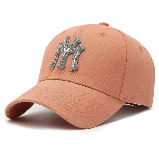 Elegant Diamond-Embellished Cotton Baseball Cap - Adjustable Strap Headwear
