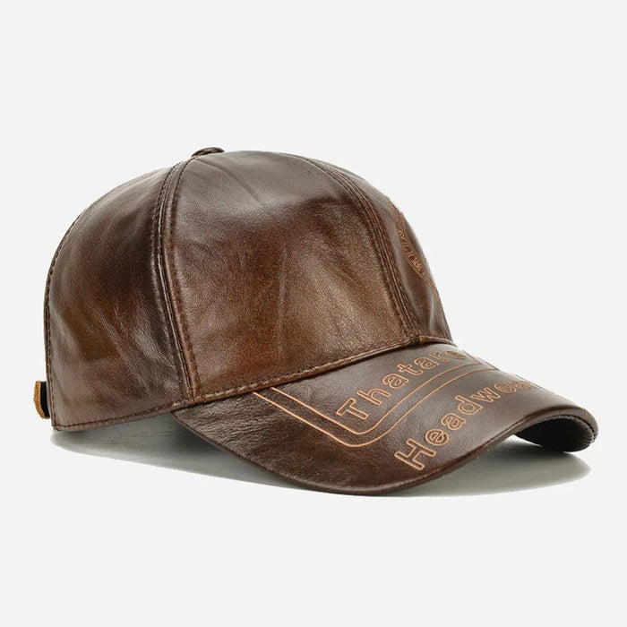 Genuine Cowhide Leather Baseball Cap with Ear Flaps - Men's Stylish Winter Hat for Ultimate Warmth