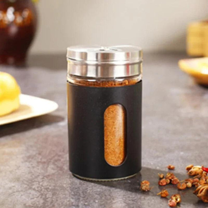 Rotating Stainless Steel Lid Glass Seasoning Jar Trio - Multi-Purpose Spice Shaker and Pepper Dispenser Set