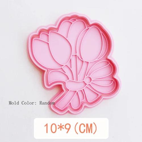 Embossed Tulip Cookie Cutter Mold for Baking and Cake Decoration - Food-Grade Pastry Tool