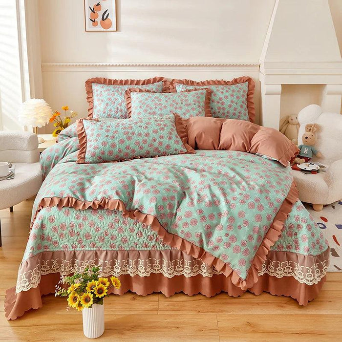 Chic Floral Ruffle Queen Bedding Set