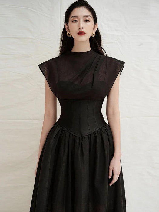 Chic High Waist Pleated A-line Dress for Women